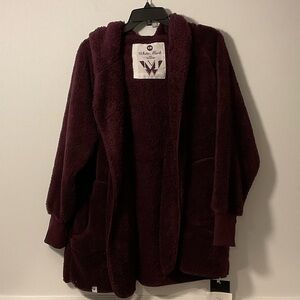 White Mark Women's Deep Burgundy Teddy Jacket